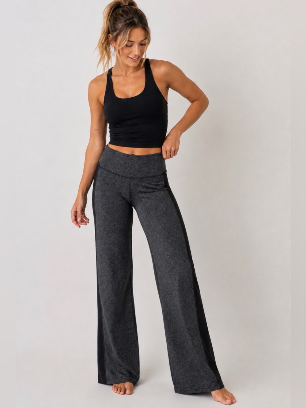 Lucy Powermax Wide Leg Yoga Pants Gray Black Side Panels Women’s Medium